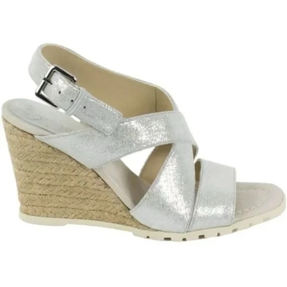 Donald J Pliner Silver Metallic Brevos Wedge Espadrille Sandals